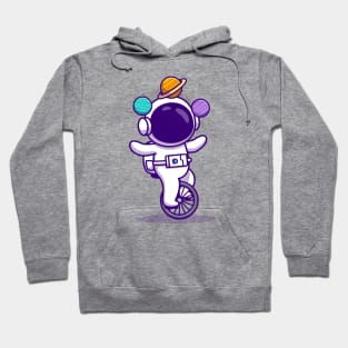 Cute Astronaut With Unicycle Bike And Planets Cartoon Hoodie